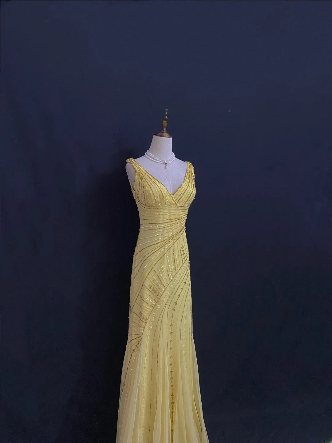 Modest Mermaid V Neck Yellow Tulle With Beading Crystals Long Prom Dresses Formal Outfit Evening Night Dress RB7785