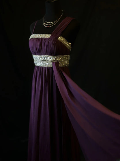 Vintage Prom Dresses A line Spaghetti Strap Purple Chiffon With Beading 1950s Retro Classy Long Party Formal Outfits RB6171