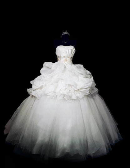White Sweetheart Tulle Ball Gown Quinceanera Dress, Sweet 15 Birthday Formal Dress RC0045