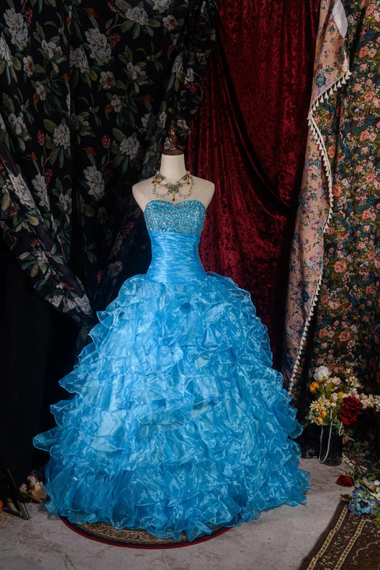 Vintage Ball Gown Formal Events Sweetheart Blue With Tiered Layers Quince Dress Quinceanera Dresses Birthday Outfits RB8564