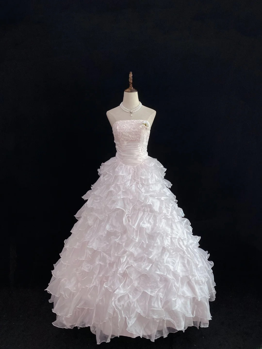 Dream Ball Gown Strapless Light Pink Lace Poofy Long With Tiered Layers Quince Dress inspo Quinceanera Dresses Sweet 15 16 Outfits RB7786