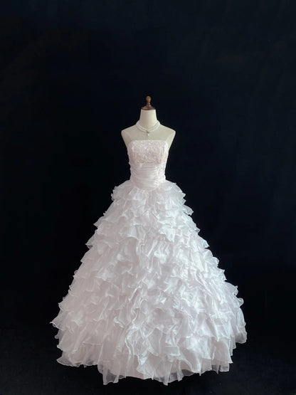 Dream Ball Gown Strapless Light Pink Lace Poofy Long With Tiered Layers Quince Dress inspo Quinceanera Dresses Sweet 15 16 Outfits RB7786