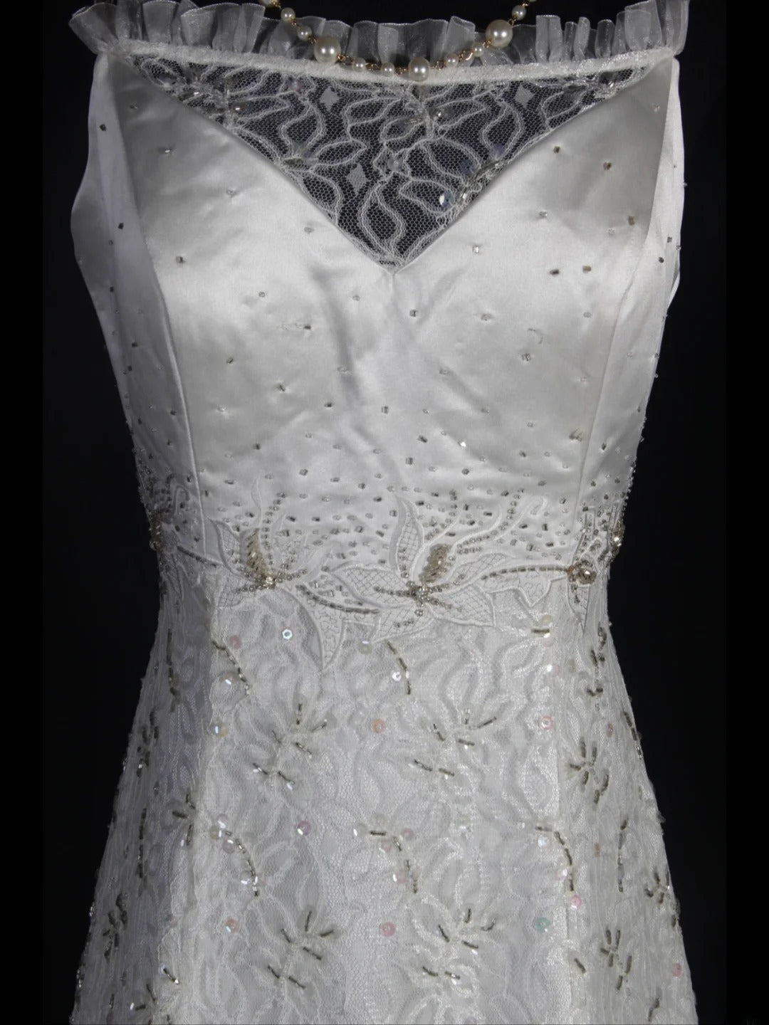 Brautkleider im Retro-Stil der 1950er Jahre: A-Linie, Spaghettiträger, silberne Perlen, Spitze, auch in kleinen Größen erhältlich, für standesamtliche Trauungen und Strandhochzeiten (Modell AS335).