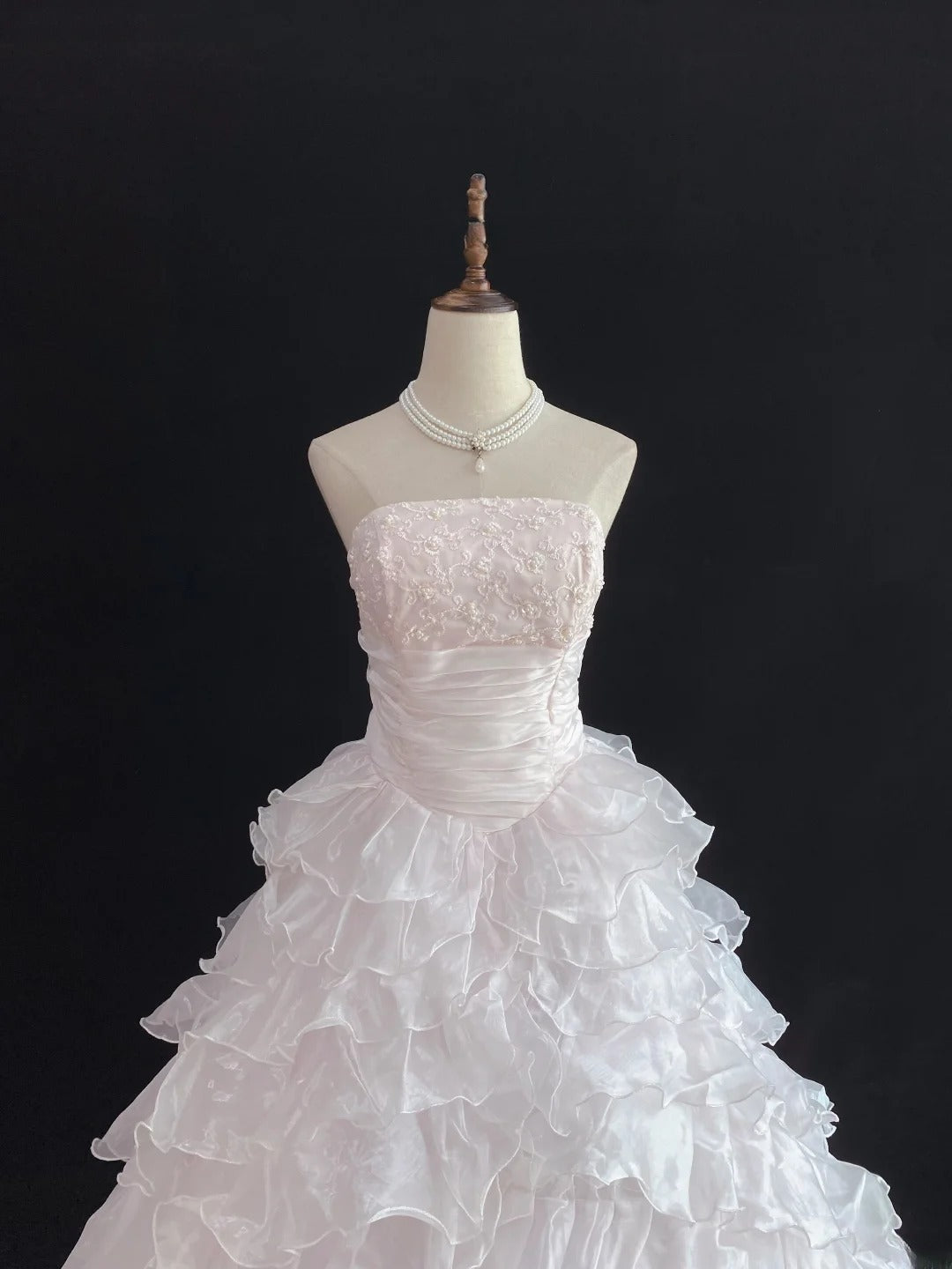 Dream Ball Gown Strapless Light Pink Lace Poofy Long With Tiered Layers Quince Dress inspo Quinceanera Dresses Sweet 15 16 Outfits RB7786