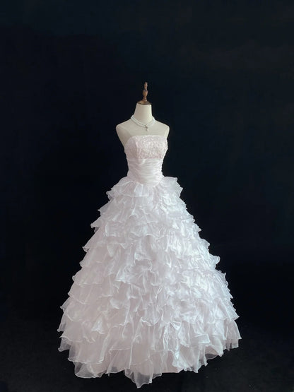 Dream Ball Gown Strapless Light Pink Lace Poofy Long With Tiered Layers Quince Dress inspo Quinceanera Dresses Sweet 15 16 Outfits RB7786
