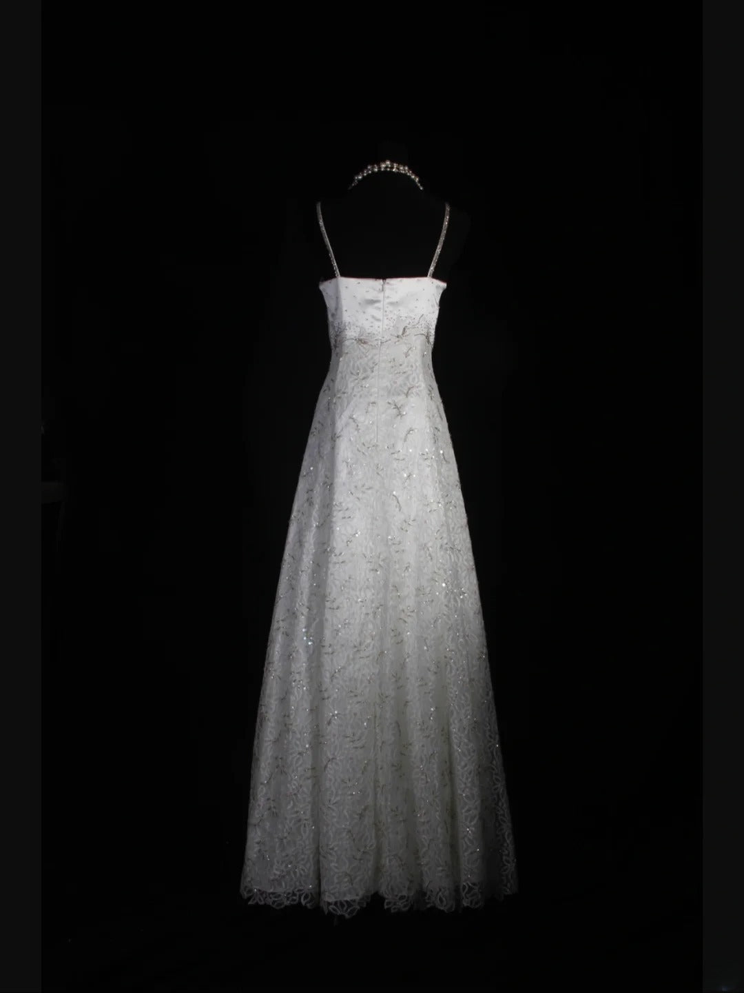 Brautkleider im Retro-Stil der 1950er Jahre: A-Linie, Spaghettiträger, silberne Perlen, Spitze, auch in kleinen Größen erhältlich, für standesamtliche Trauungen und Strandhochzeiten (Modell AS335).