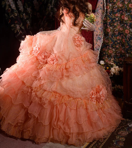 Timeless Ball Gown Formal Events One Shoulder Pink With 3D Flowers Quince Dress Long Quinceanera Dresses Birthday Outfits RB8565