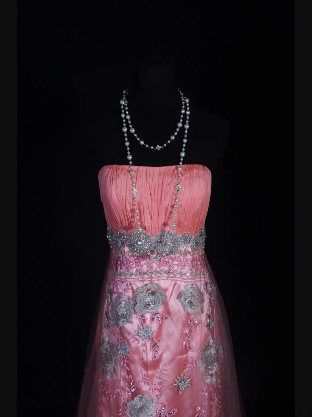 Robe de bal longue rose sirène vintage années 1970, bustier orné de perles appliquées, inspiration pour une tenue de 19e anniversaire, robe de soirée AS336