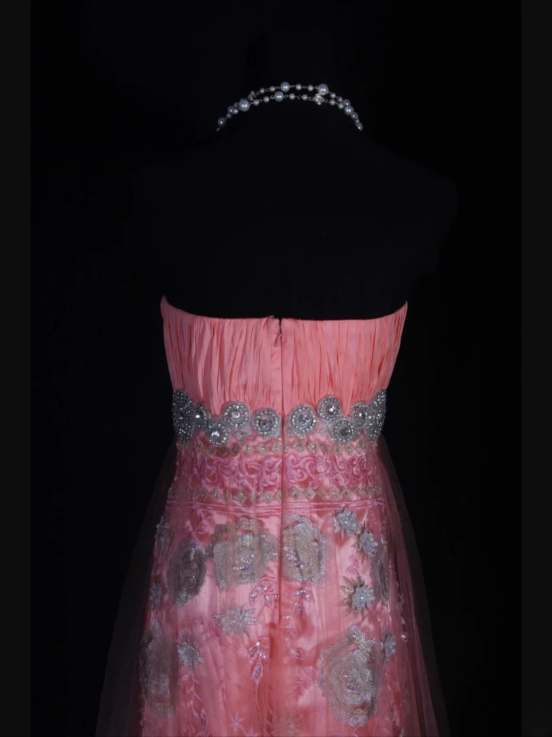 Robe de bal longue rose sirène vintage années 1970, bustier orné de perles appliquées, inspiration pour une tenue de 19e anniversaire, robe de soirée AS336