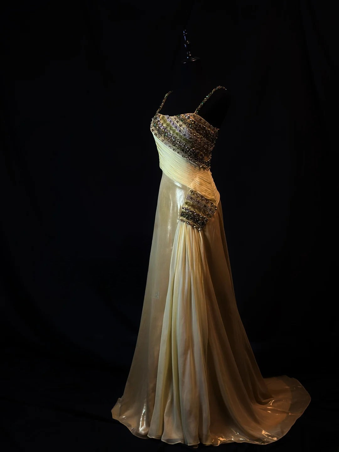 Vintage Prom Dresses Mermaid Spaghetti Strap Champagne Chiffon With Beading Long Party Gown Formal Outfits RB6172