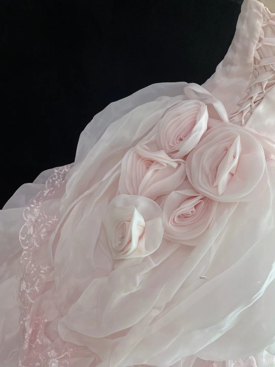 Dream Ball Gown Sweetheart Light Pink Lace Poofy Long With Tiered Layers Bow Quince Dress inspo Quinceanera Dresses Sweet 15 16 Outfits RB7787