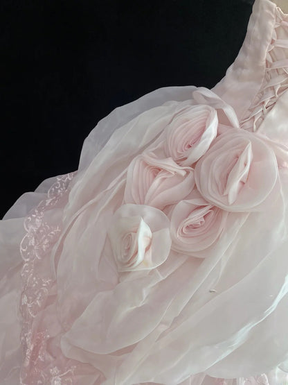 Dream Ball Gown Sweetheart Light Pink Lace Poofy Long With Tiered Layers Bow Quince Dress inspo Quinceanera Dresses Sweet 15 16 Outfits RB7787