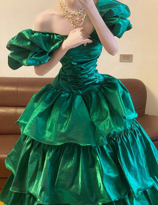 Ball Gown Off Shoulder Green With Puffy Sleeves Sweet 16 Dress Sweet Sixteen Princess Dress RB9383