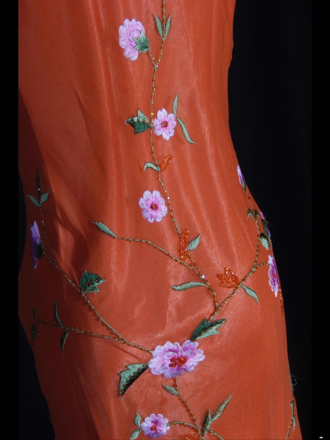 Retro-Meerjungfrauenkleid im 60er-Jahre-Stil aus orangefarbenem Chiffon mit Stickereien und Perlen – Inspiration für den 22. Geburtstag – Abendkleid AS337