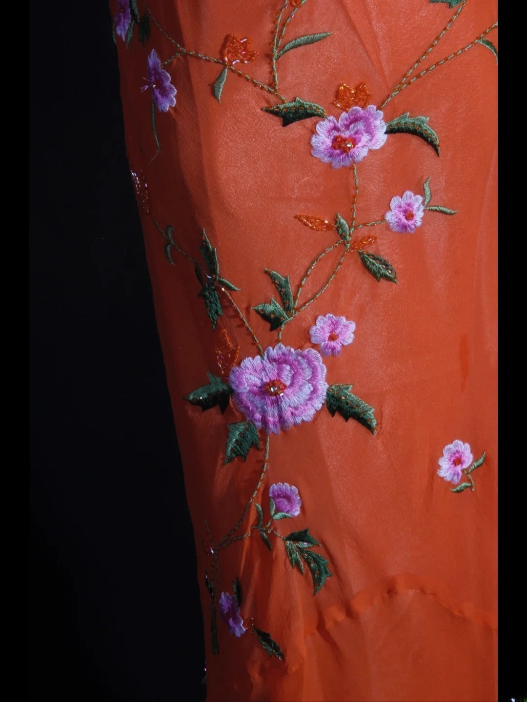 Retro-Meerjungfrauenkleid im 60er-Jahre-Stil aus orangefarbenem Chiffon mit Stickereien und Perlen – Inspiration für den 22. Geburtstag – Abendkleid AS337