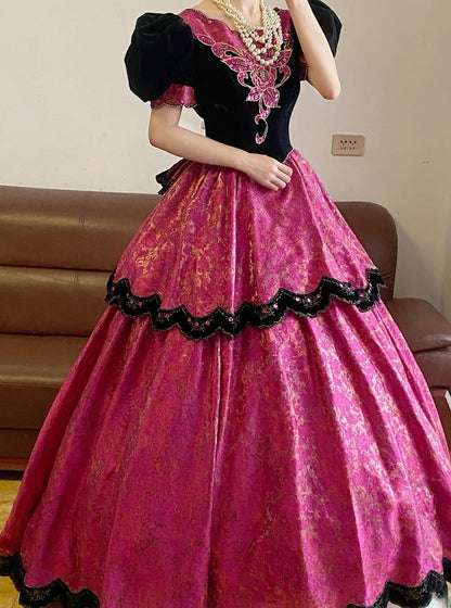 Ball Gown Scoop Pink Lace With Puffy Sleeves Sweet 16 Dress Sweet Sixteen Princess Dress RB9384