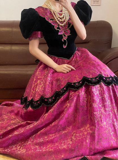 Ball Gown Scoop Pink Lace With Puffy Sleeves Sweet 16 Dress Sweet Sixteen Princess Dress RB9384