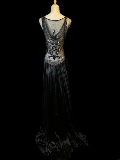 Vintage 2000s Prom Dresses A line V Neck Satin With Silver Beading Long Party Gown Formal Outfits RB6174