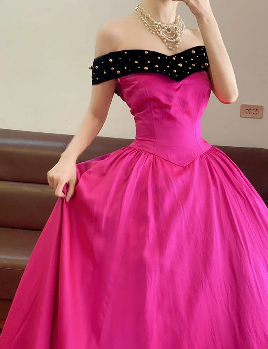 Prom Dress Elegant Ball Gown Off The Shoulder Hot Pink Formal Evening Gown for Graduation Party RB9385