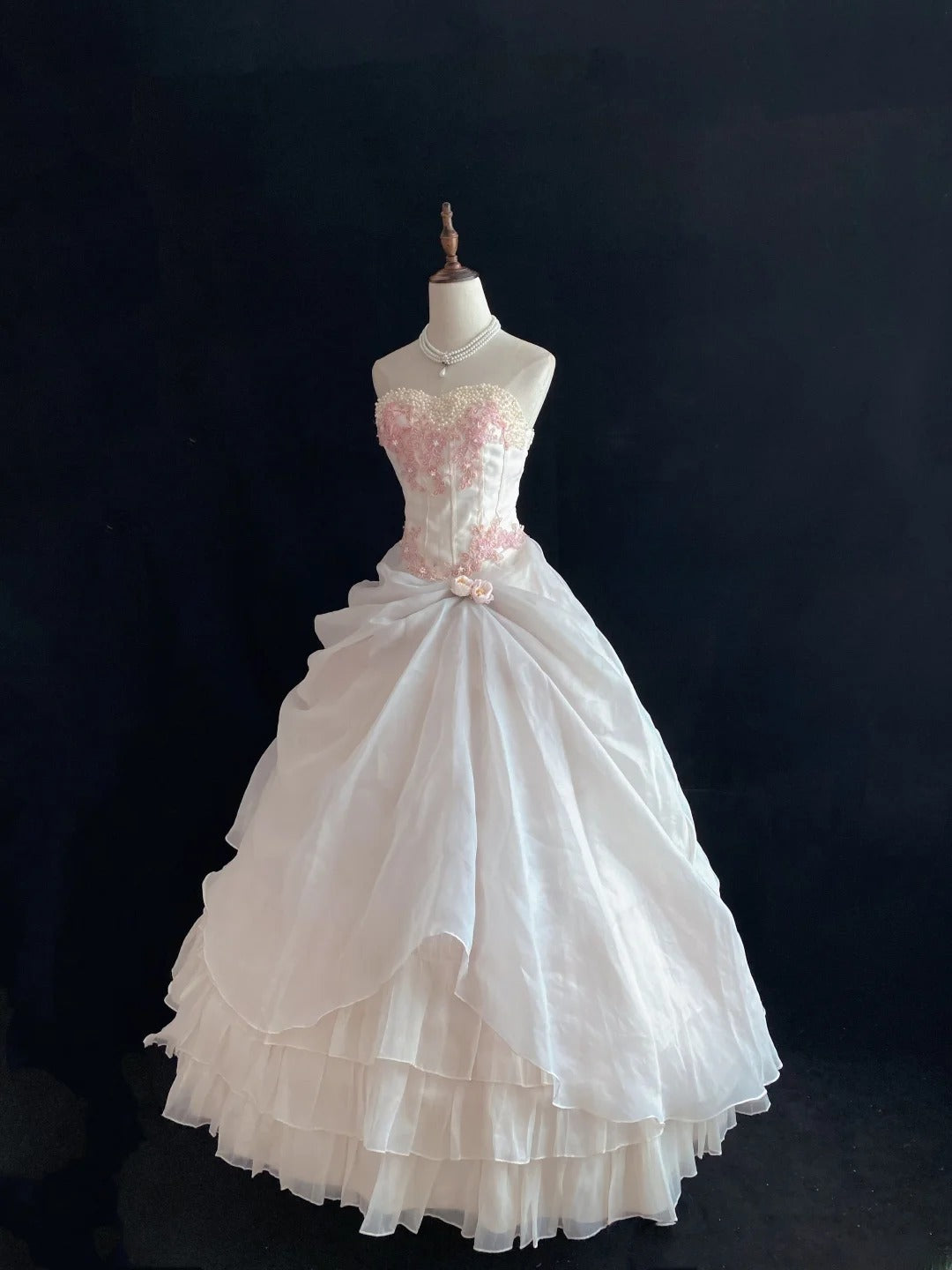 Dream Ball Gown Sweetheart Light Pink Lace Poofy Long With Pearls Quince Dress inspo Quinceanera Dresses Sweet 15 16 Outfits RB7791