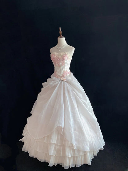 Dream Ball Gown Sweetheart Light Pink Lace Poofy Long With Pearls Quince Dress inspo Quinceanera Dresses Sweet 15 16 Outfits RB7791