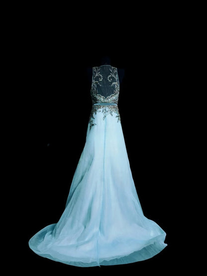 Blue Prom Dress Inspo A Line Scoop With Beading Chiffon Modest Long Formal Party Gown RC0049