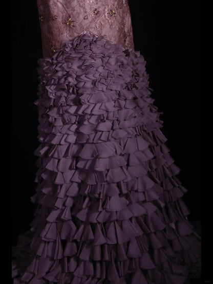 Robe de bal longue vintage sirène années 80, bustier cœur, perles, mousseline, volants perlés, inspiration pour une tenue de 20e anniversaire, robe de soirée AS340