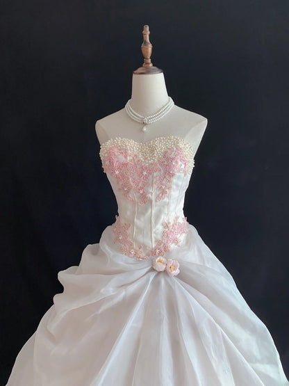 Dream Ball Gown Sweetheart Light Pink Lace Poofy Long With Pearls Quince Dress inspo Quinceanera Dresses Sweet 15 16 Outfits RB7791