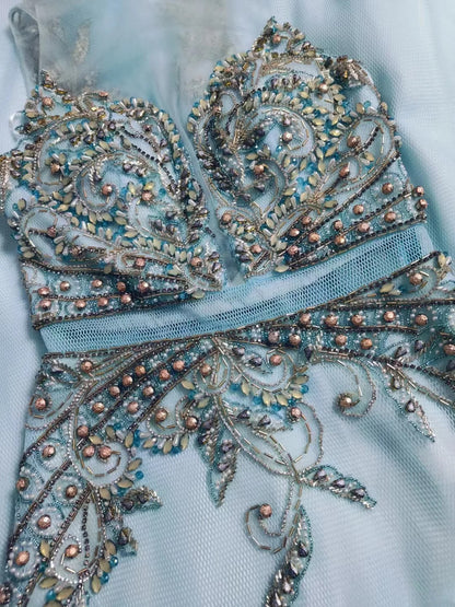 Blue Prom Dress Inspo A Line Scoop With Beading Chiffon Modest Long Formal Party Gown RC0049