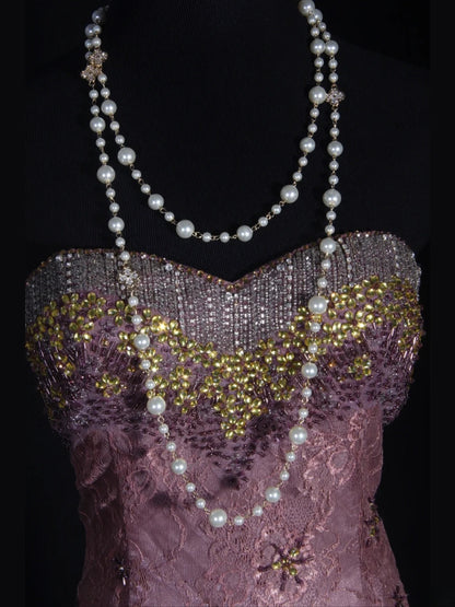 Robe de bal longue vintage sirène années 80, bustier cœur, perles, mousseline, volants perlés, inspiration pour une tenue de 20e anniversaire, robe de soirée AS340