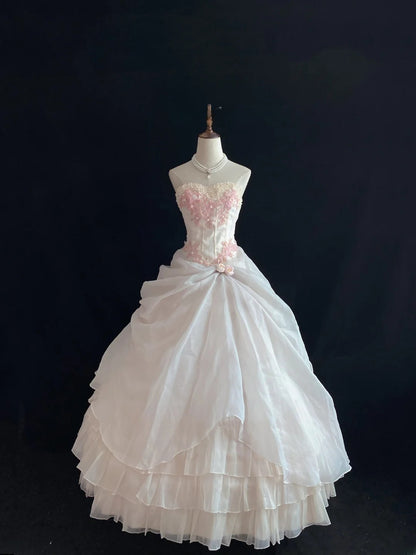 Dream Ball Gown Sweetheart Light Pink Lace Poofy Long With Pearls Quince Dress inspo Quinceanera Dresses Sweet 15 16 Outfits RB7791
