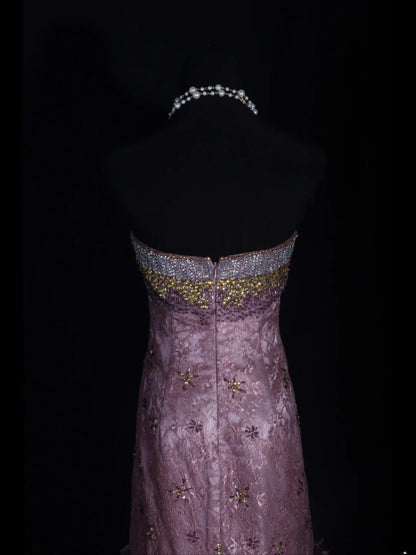 Robe de bal longue vintage sirène années 80, bustier cœur, perles, mousseline, volants perlés, inspiration pour une tenue de 20e anniversaire, robe de soirée AS340
