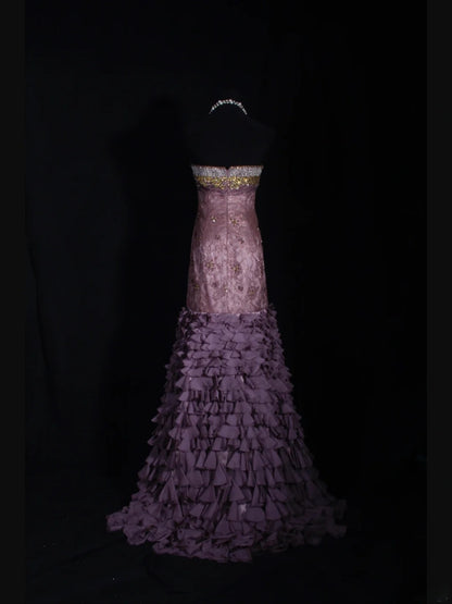 Robe de bal longue vintage sirène années 80, bustier cœur, perles, mousseline, volants perlés, inspiration pour une tenue de 20e anniversaire, robe de soirée AS340