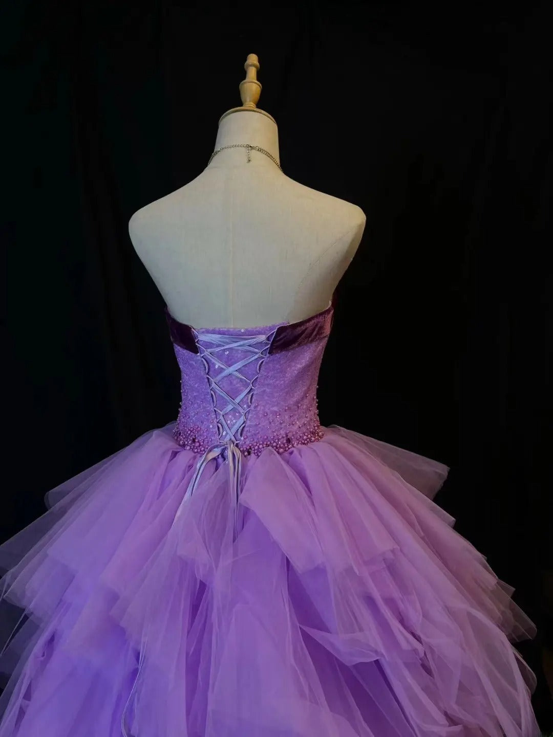 Modest Prom Dresses Ball Gown Strapless Purple Tulle With Beading Night Evening Formal Outfits RB6175