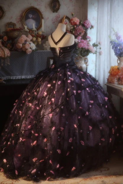 Ball Gown Halter Tulle With Floral Black Sweet 16 Dress Sweet Sixteen Princess Dress RB9363