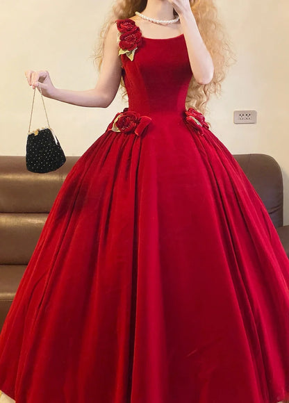 Plus Size Sweet 16 Dress Ball Gown Square Red Velvet Sweet Sixteen Formal Gown RB9386