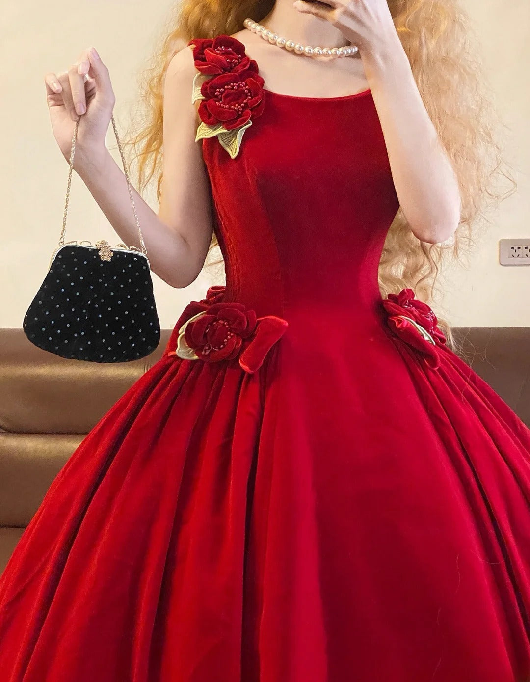 Plus Size Sweet 16 Dress Ball Gown Square Red Velvet Sweet Sixteen Formal Gown RB9386