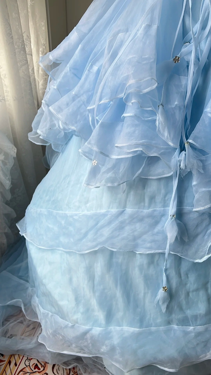 Sweet 15 Quinceanera Dress Ball Gown Sweetheart Blue Tulle With Tiered Tiered Long 16th Birthday Outfits RC0664