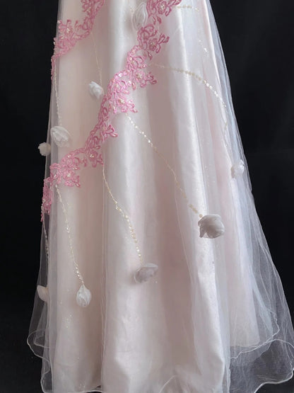 Vintage A Line Halter Light Pink Tulle With Pearls Lace Long Prom Dresses Formal Outfit Evening Night Dress RB7792