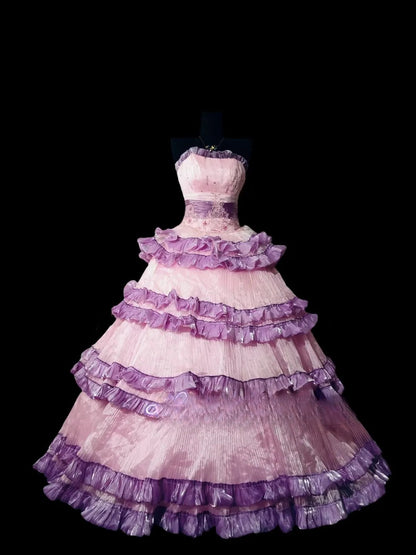 Grape Pink Tiered Layers Strapless Sweet 16 Dress Ball Gown Sweet Sixteen Dresses RC0051