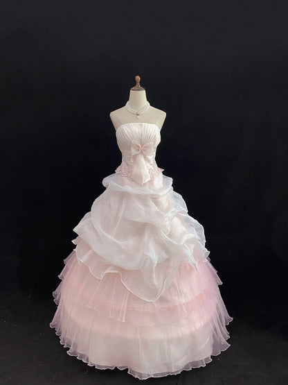 Dream Ball Gown Strapless Light Pink Lace Poofy Long With Appliqued Quince Dress inspo Quinceanera Dresses Sweet 15 16 Outfits RB7794