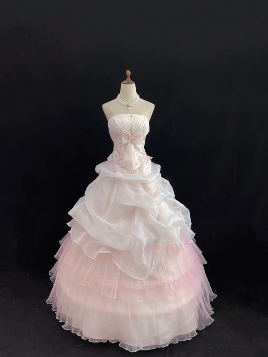 Dream Ball Gown Strapless Light Pink Lace Poofy Long With Appliqued Quince Dress inspo Quinceanera Dresses Sweet 15 16 Outfits RB7794