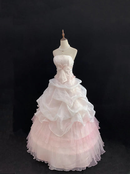 Dream Ball Gown Strapless Light Pink Lace Poofy Long With Appliqued Quince Dress inspo Quinceanera Dresses Sweet 15 16 Outfits RB7794