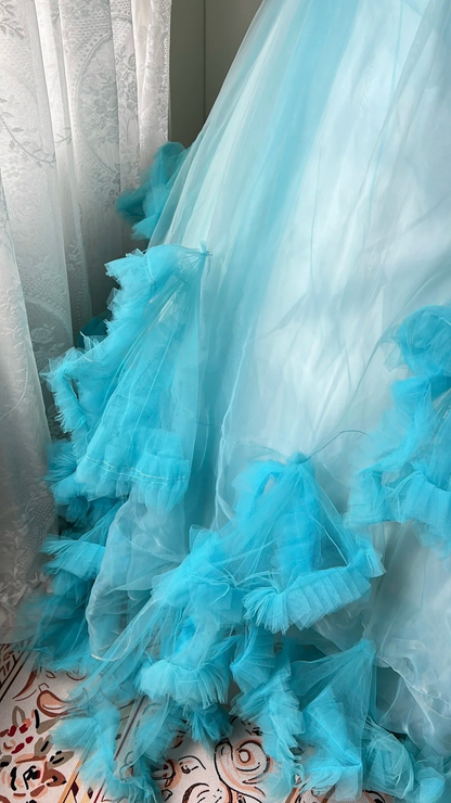 Pretty Sweet 16 Dress Long Sweetheart Blue With Train Ball Gown Sweet Sixteen Party Birthday Dresses RC0666