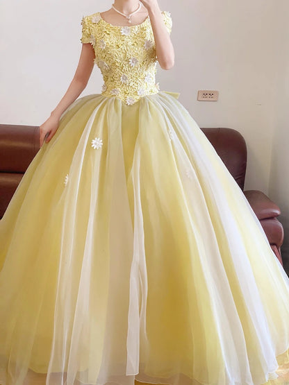 Prom Dress Elegant Ball Gown Square Yellow Tulle Formal Evening Gown for Graduation Party RB9389