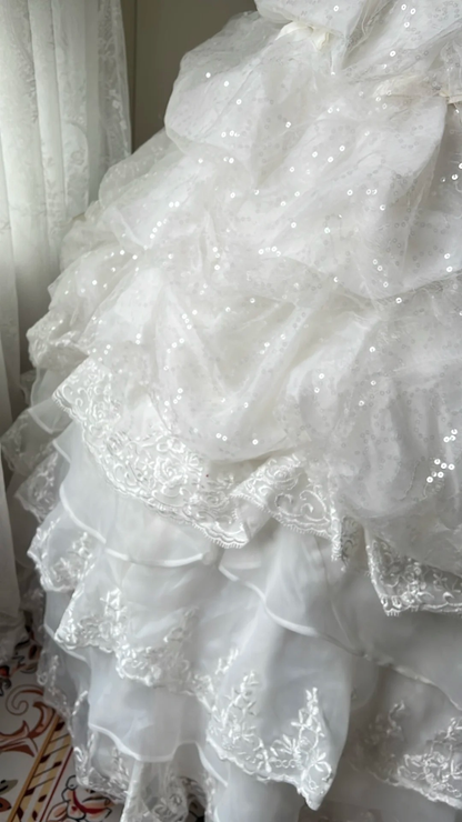 Sweet 15 Quinceanera Dress Ball Gown Sweetheart Tulle White With Tiered Layers Long 16th Birthday Outfits RC0667