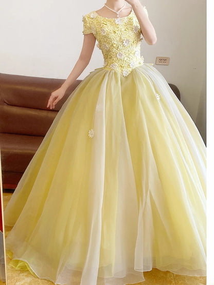 Prom Dress Elegant Ball Gown Square Yellow Tulle Formal Evening Gown for Graduation Party RB9389