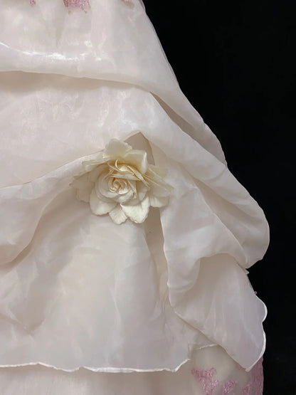 Elegant Ball Gown Strapless Ivory Poofy Long With Pink Appliqued Quince Dress inspo Quinceanera Dresses Sweet 15 16 Outfits RB7798