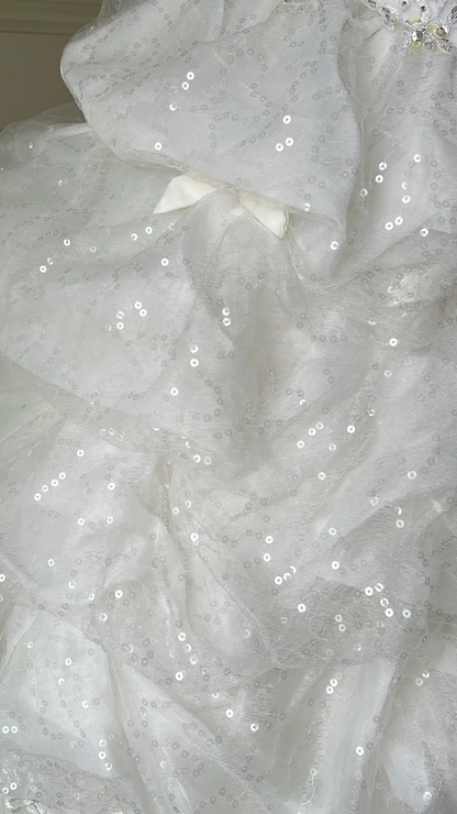 Sweet 15 Quinceanera Dress Ball Gown Sweetheart Tulle White With Tiered Layers Long 16th Birthday Outfits RC0667