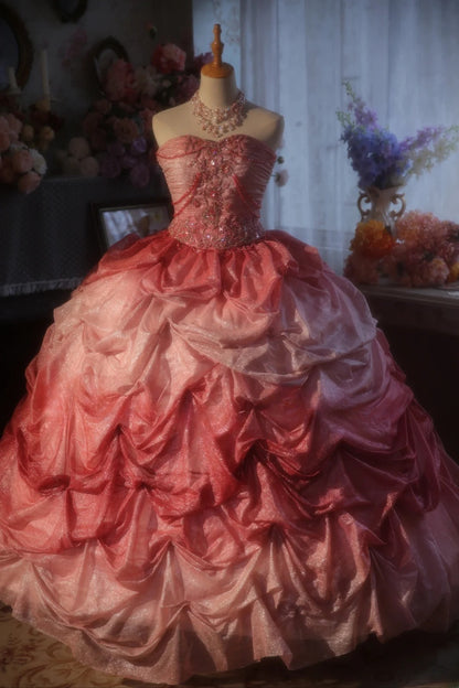 Sweetheart Tulle Sweet 16 Dress Ball Gown Pink Tiered Sweet Sixteen Princess Dress RB9390
